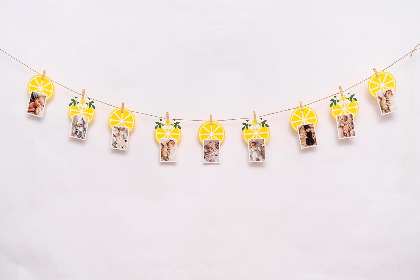 Lemon Photo Banner Kit with Wooden Clips | Lemon-themed Birthday Party, Summer Lemonade Theme Baby Shower Decor, Kids Party Photo Booth Props