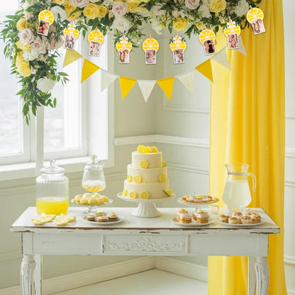 Lemon Photo Banner Kit with Wooden Clips | Lemon-themed Birthday Party, Summer Lemonade Theme Baby Shower Decor, Kids Party Photo Booth Props