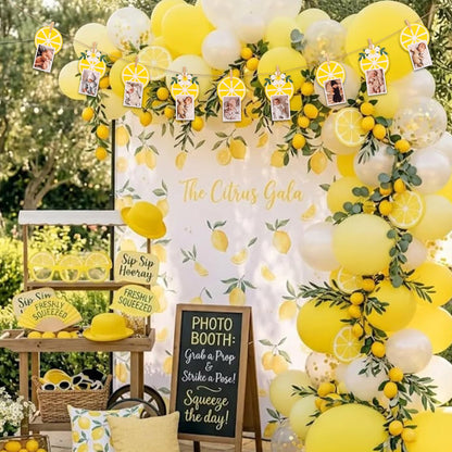 Lemon Photo Banner Kit with Wooden Clips | Lemon-themed Birthday Party, Summer Lemonade Theme Baby Shower Decor, Kids Party Photo Booth Props