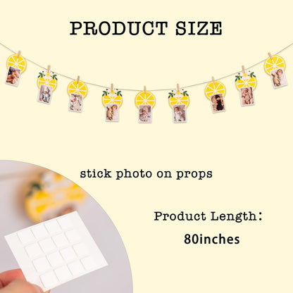 Lemon Photo Banner Kit with Wooden Clips | Lemon-themed Birthday Party, Summer Lemonade Theme Baby Shower Decor, Kids Party Photo Booth Props