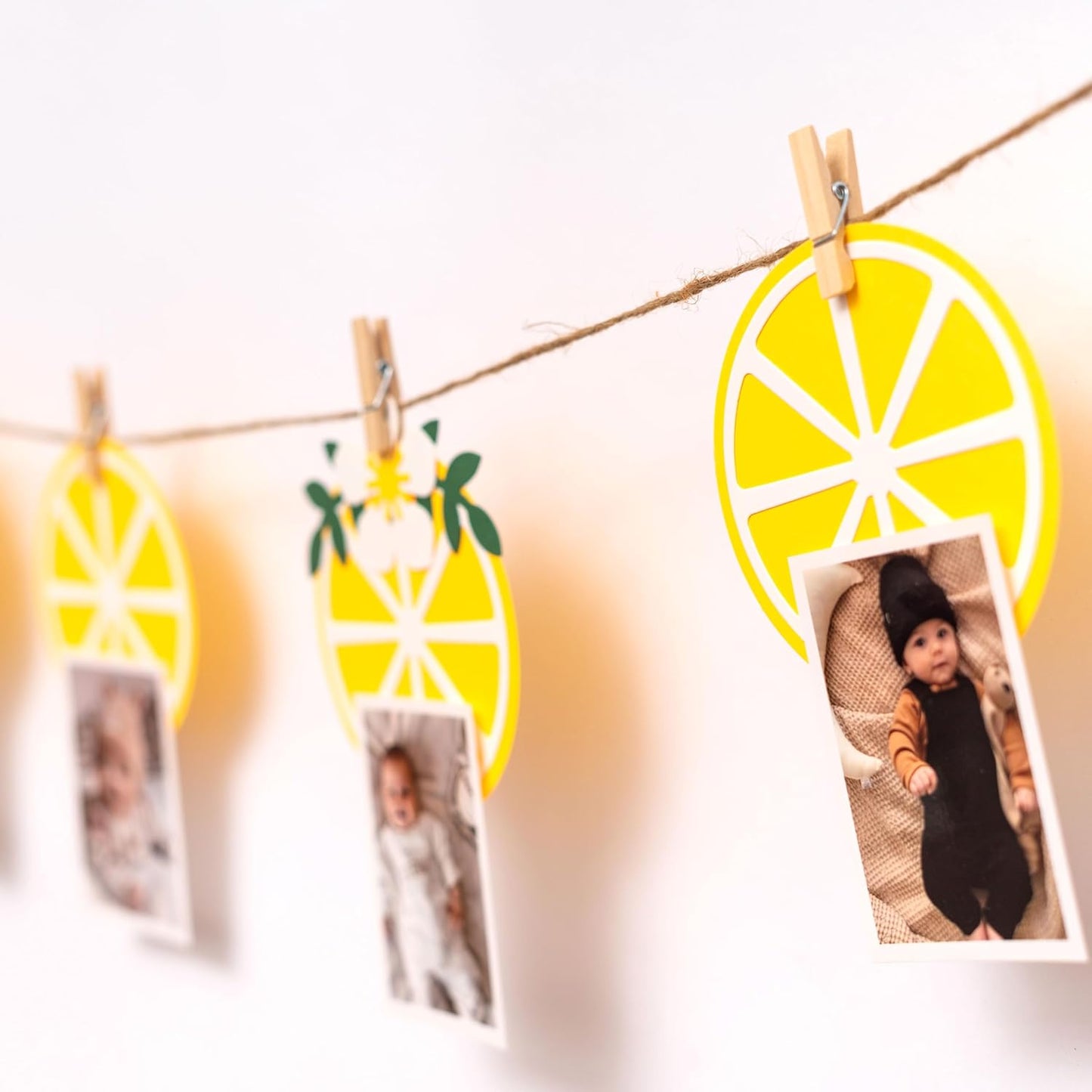Lemon Photo Banner Kit with Wooden Clips | Lemon-themed Birthday Party, Summer Lemonade Theme Baby Shower Decor, Kids Party Photo Booth Props