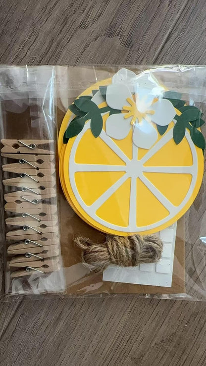 Lemon Photo Banner Kit with Wooden Clips | Lemon-themed Birthday Party, Summer Lemonade Theme Baby Shower Decor, Kids Party Photo Booth Props