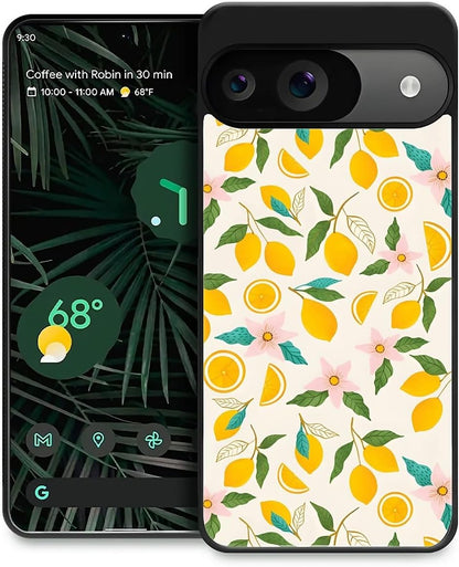 Compatible with Google Pixel 9/9 Pro Case,Slim Soft Shockproof TPU Women Girls Boys Protective Cover Case for Google Pixel 9/9 Pro-Lemon Pink Flower Pattern