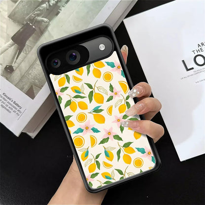 Compatible with Google Pixel 9/9 Pro Case,Slim Soft Shockproof TPU Women Girls Boys Protective Cover Case for Google Pixel 9/9 Pro-Lemon Pink Flower Pattern