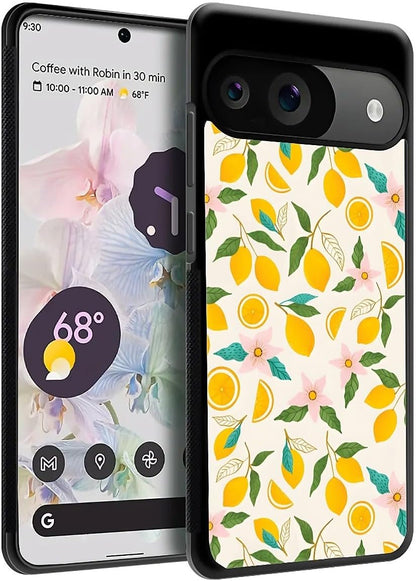 Compatible with Google Pixel 9/9 Pro Case,Slim Soft Shockproof TPU Women Girls Boys Protective Cover Case for Google Pixel 9/9 Pro-Lemon Pink Flower Pattern