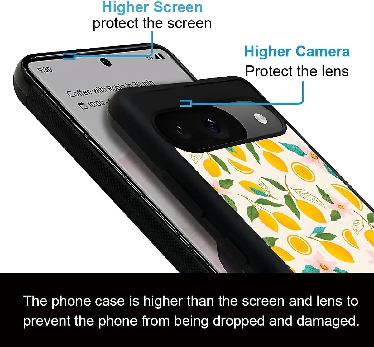Compatible with Google Pixel 9/9 Pro Case,Slim Soft Shockproof TPU Women Girls Boys Protective Cover Case for Google Pixel 9/9 Pro-Lemon Pink Flower Pattern