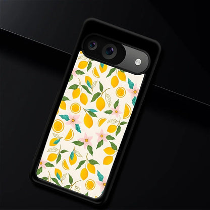 Compatible with Google Pixel 9/9 Pro Case,Slim Soft Shockproof TPU Women Girls Boys Protective Cover Case for Google Pixel 9/9 Pro-Lemon Pink Flower Pattern