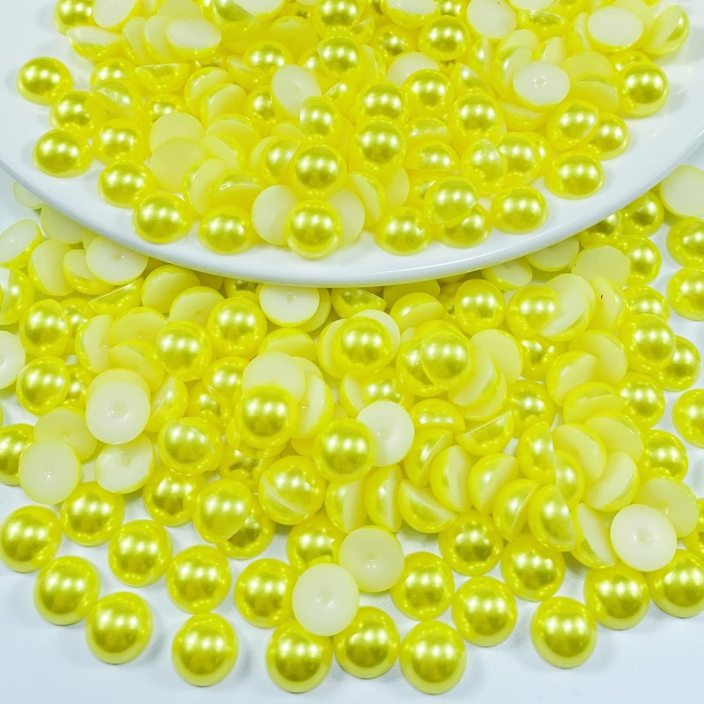 600pcs 8mm Flatback Half Pearls for Crafts Resin Half Round Pearls for Face Nail Cup Clothes Shoes Scrapbook Handmade Craft(Lemon Yellow)