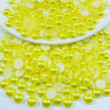 600pcs 8mm Flatback Half Pearls for Crafts Resin Half Round Pearls for Face Nail Cup Clothes Shoes Scrapbook Handmade Craft(Lemon Yellow)
