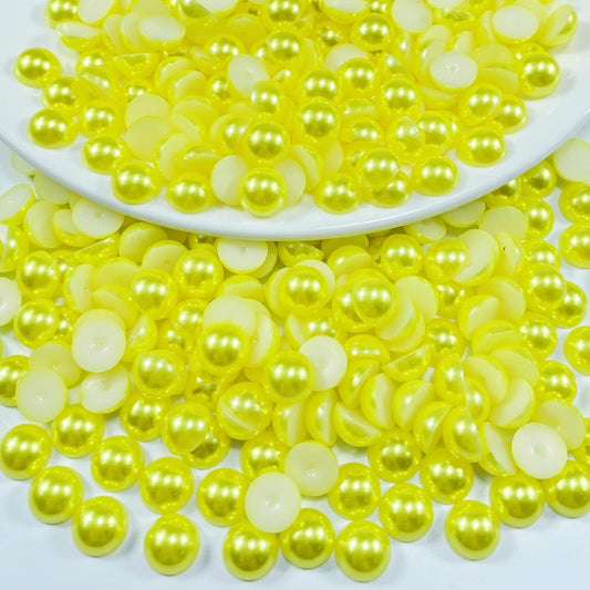 600pcs 8mm Flatback Half Pearls for Crafts Resin Half Round Pearls for Face Nail Cup Clothes Shoes Scrapbook Handmade Craft(Lemon Yellow)