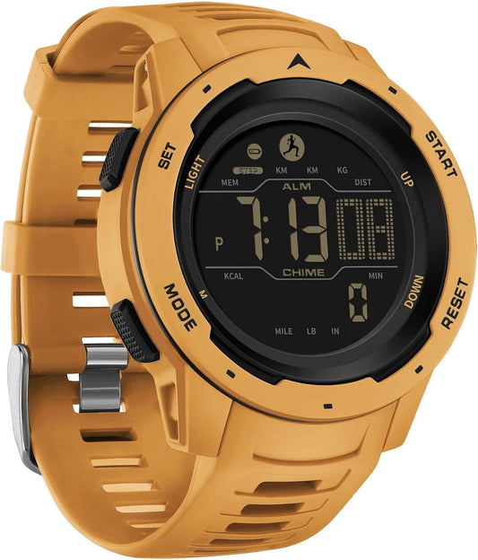 Men's Digital Watch Waterproof Pedometer Watches Sport Watch Step Counter Calorie Military Watch with Stopwatch Alarm LED Backlight Countdown