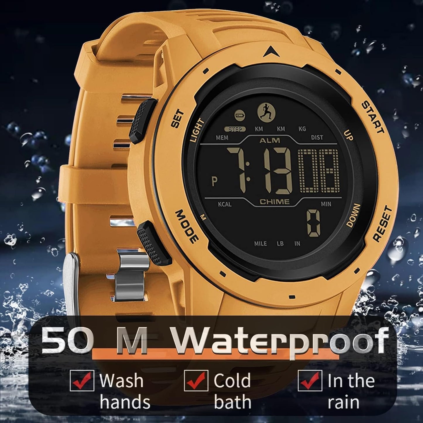 Men's Digital Watch Waterproof Pedometer Watches Sport Watch Step Counter Calorie Military Watch with Stopwatch Alarm LED Backlight Countdown