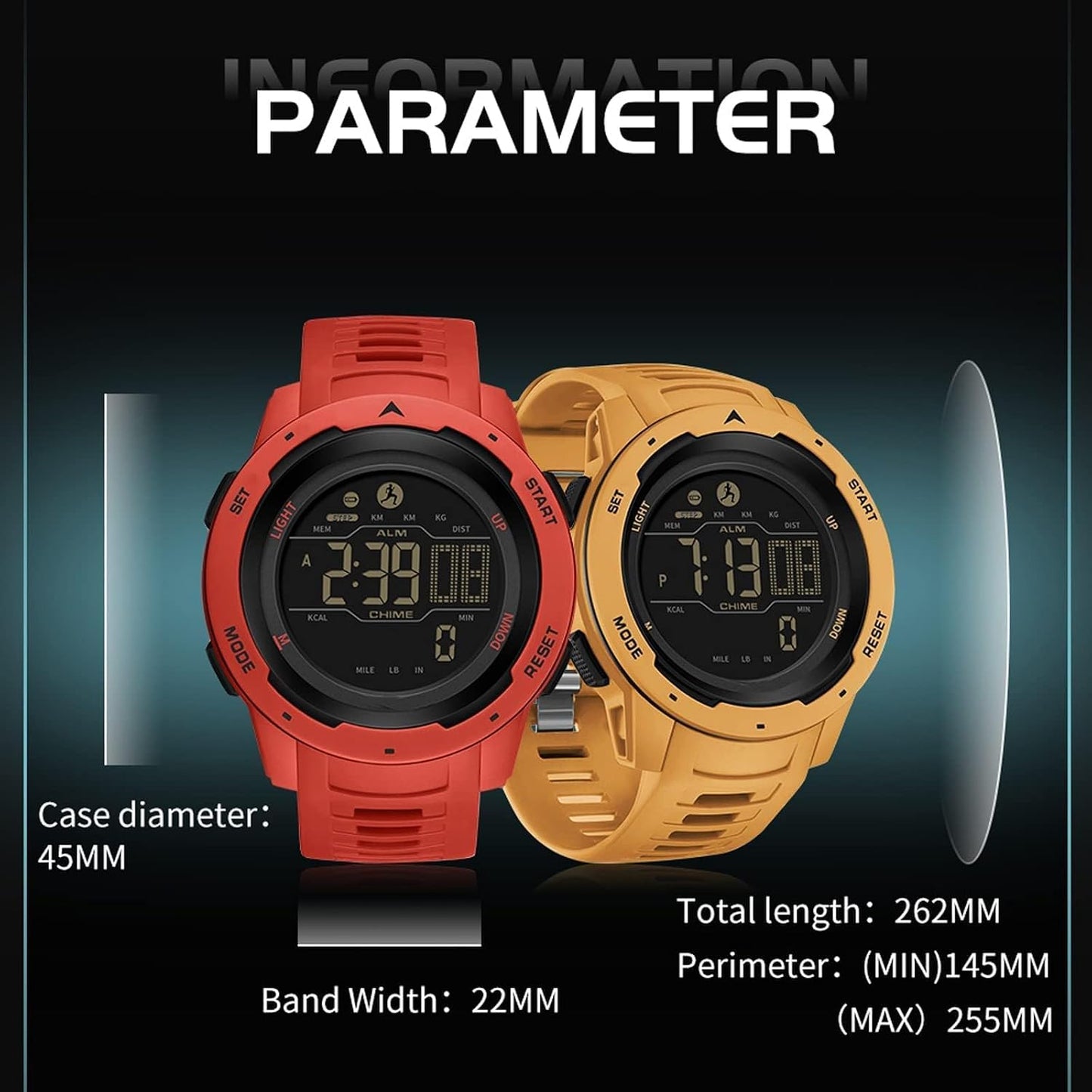 Men's Digital Watch Waterproof Pedometer Watches Sport Watch Step Counter Calorie Military Watch with Stopwatch Alarm LED Backlight Countdown