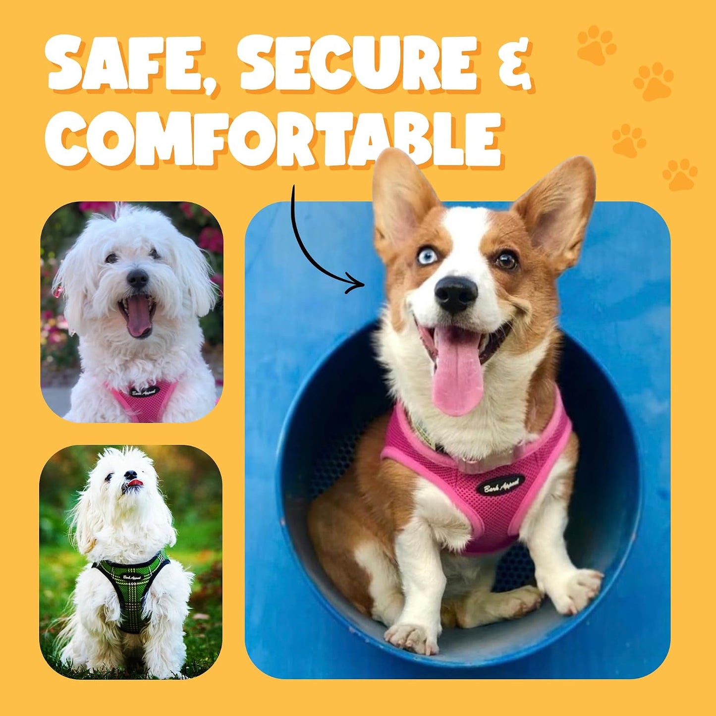 Yellow Step-in Dog Harness for Extra Small Sized Pets – Updated Sizing, Re-Measuring is Essential – Soft Vest Harness – Anti-Choke with Adjustable Strap & Heavy Duty Clip – XS