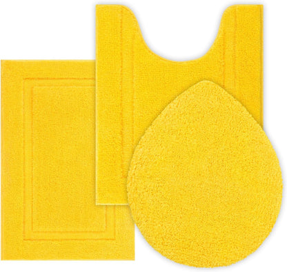 3 Piece Bath Rugs Set with Toilet Lid Cover Soft Absorbent | 16"x24" Small Bath Mats U Shape Contour Rug Toilet Cover Set Non Slip Machine Washable Plush Bathroom Rug(Yellow)