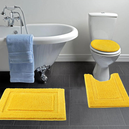 3 Piece Bath Rugs Set with Toilet Lid Cover Soft Absorbent | 16"x24" Small Bath Mats U Shape Contour Rug Toilet Cover Set Non Slip Machine Washable Plush Bathroom Rug(Yellow)
