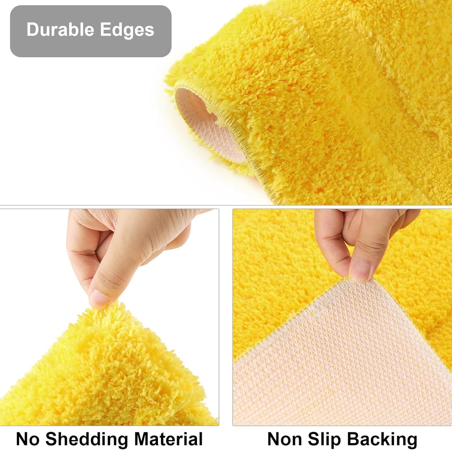3 Piece Bath Rugs Set with Toilet Lid Cover Soft Absorbent | 16"x24" Small Bath Mats U Shape Contour Rug Toilet Cover Set Non Slip Machine Washable Plush Bathroom Rug(Yellow)