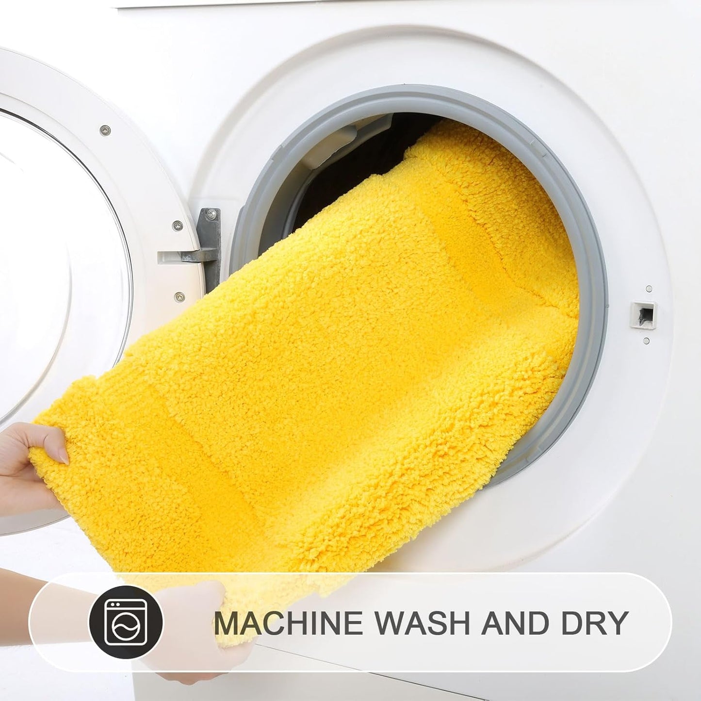 3 Piece Bath Rugs Set with Toilet Lid Cover Soft Absorbent | 16"x24" Small Bath Mats U Shape Contour Rug Toilet Cover Set Non Slip Machine Washable Plush Bathroom Rug(Yellow)