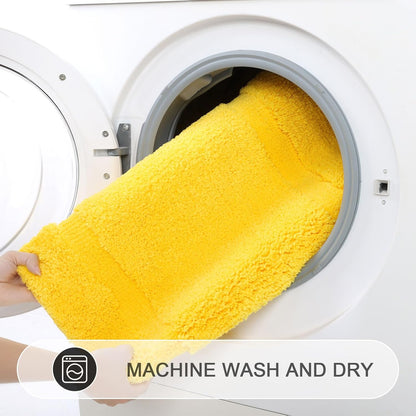 3 Piece Bath Rugs Set with Toilet Lid Cover Soft Absorbent | 16"x24" Small Bath Mats U Shape Contour Rug Toilet Cover Set Non Slip Machine Washable Plush Bathroom Rug(Yellow)