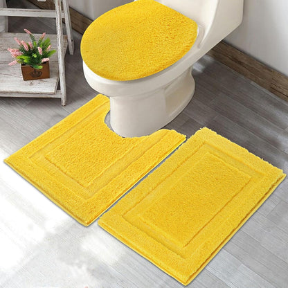 3 Piece Bath Rugs Set with Toilet Lid Cover Soft Absorbent | 16"x24" Small Bath Mats U Shape Contour Rug Toilet Cover Set Non Slip Machine Washable Plush Bathroom Rug(Yellow)