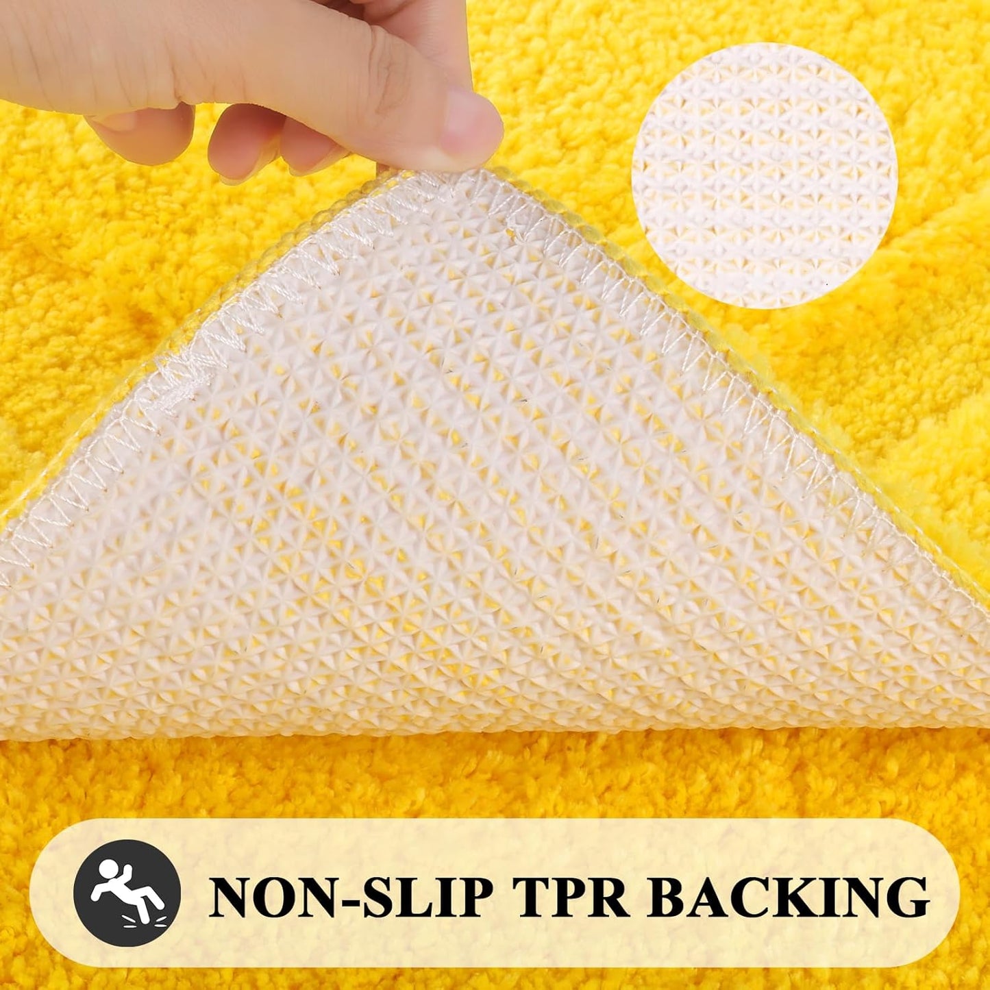 Soft Microfiber Bathroom Rugs Set 2 Pieces with Toilet Rug | Absorbent Plush Bath Mat U Shaped Contour Bath Rug, Non Slip Washable Fluffy Bathroom Floor Mats, 32x20+24x20, Yellow