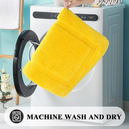 Soft Microfiber Bathroom Rugs Set 2 Pieces with Toilet Rug | Absorbent Plush Bath Mat U Shaped Contour Bath Rug, Non Slip Washable Fluffy Bathroom Floor Mats, 32x20+24x20, Yellow