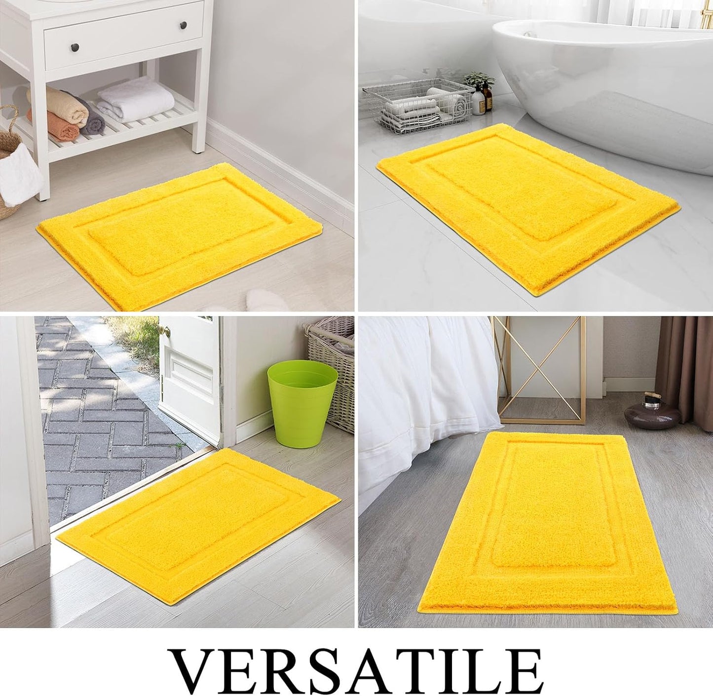 Soft Microfiber Bathroom Rugs Set 2 Pieces with Toilet Rug | Absorbent Plush Bath Mat U Shaped Contour Bath Rug, Non Slip Washable Fluffy Bathroom Floor Mats, 32x20+24x20, Yellow