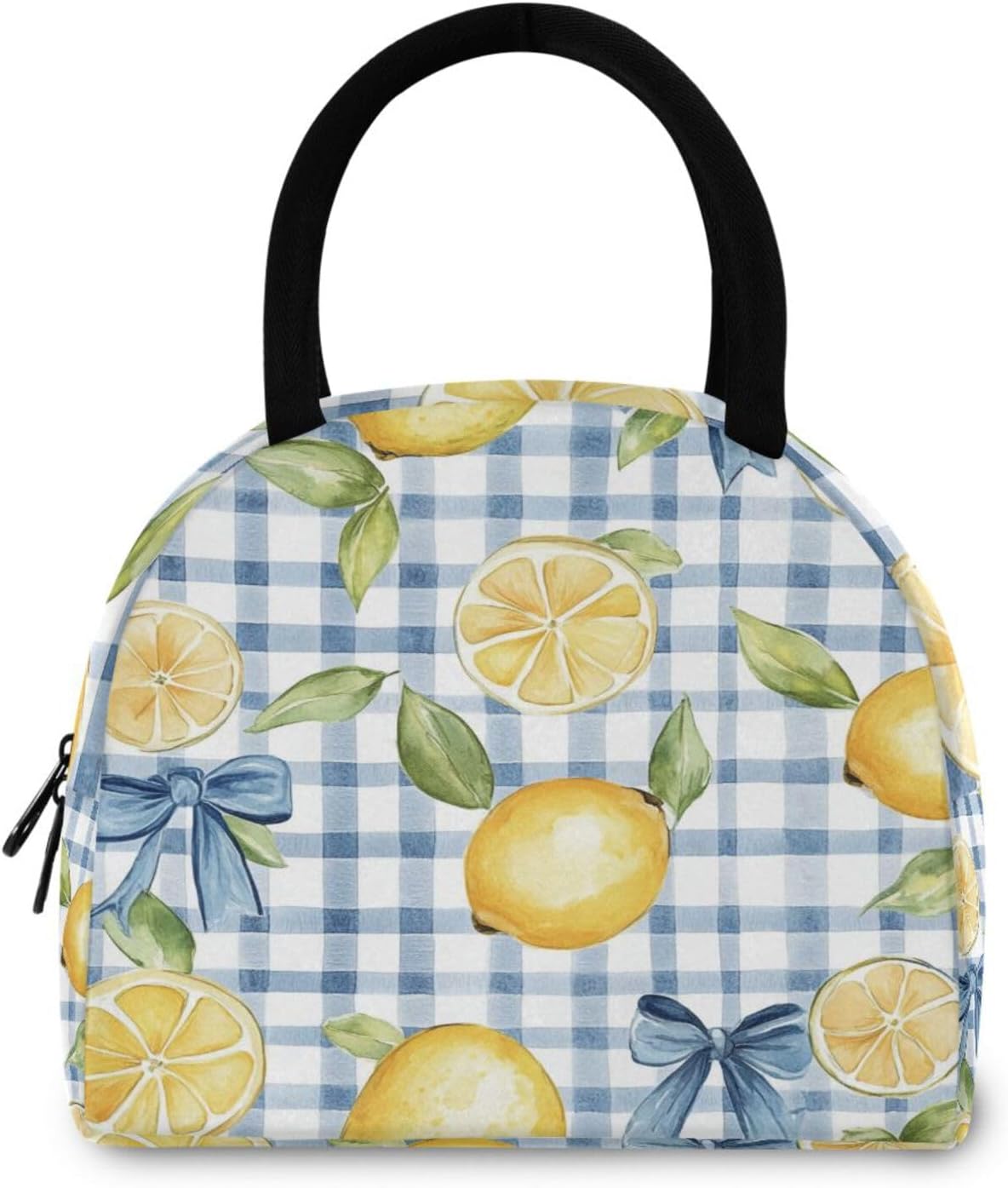 Cute Blue Bows Lemons Lunch Bag Box Women, Tote Bag for Women Adult Men, Reusable Insulated Cooler Lunch Container