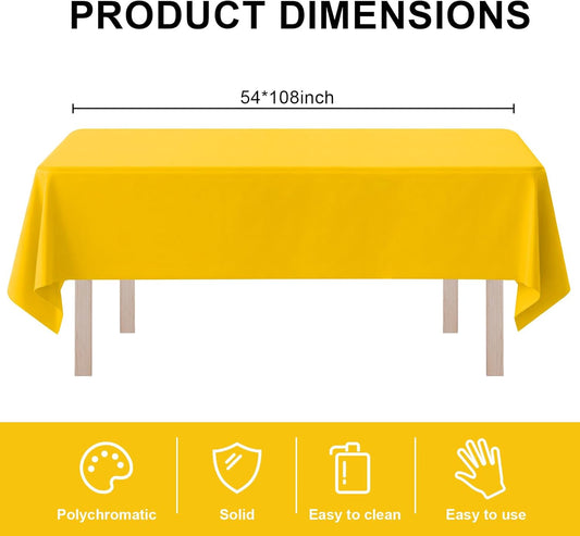 8 Pack Plastic Tablecloth 54" x 108" Disposable Table Cloths for 6 to 8 Foot Tables Rectangle Table Cover for Parties (Yellow, Rectangle)