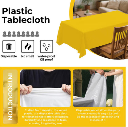 8 Pack Plastic Tablecloth 54" x 108" Disposable Table Cloths for 6 to 8 Foot Tables Rectangle Table Cover for Parties (Yellow, Rectangle)