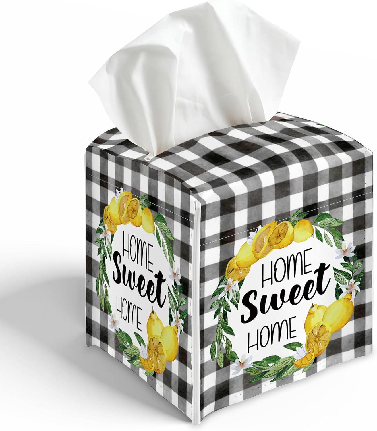 Lemon Leather Tissue Box Sleeve,Home Sweet Tissue Box,Lemon Desktop Decoration, Suitable for Bathroom, Dressing Table and Desk - A10