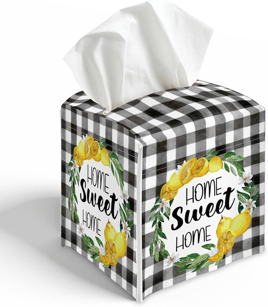 Lemon Leather Tissue Box Sleeve,Home Sweet Tissue Box,Lemon Desktop Decoration, Suitable for Bathroom, Dressing Table and Desk - A10