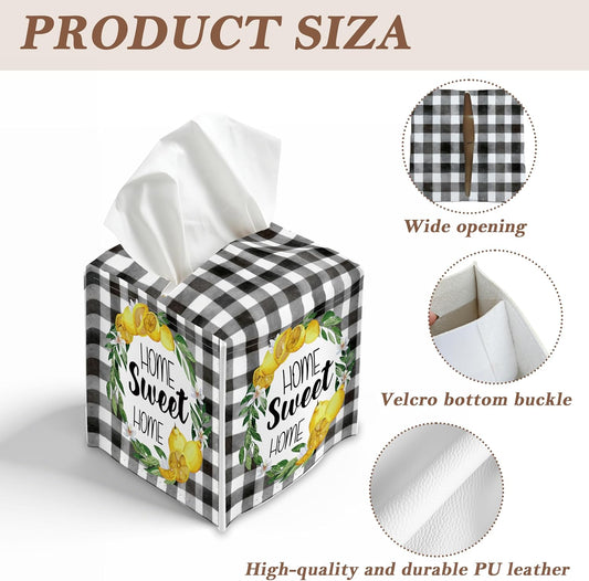 Lemon Leather Tissue Box Sleeve,Home Sweet Tissue Box,Lemon Desktop Decoration, Suitable for Bathroom, Dressing Table and Desk - A10
