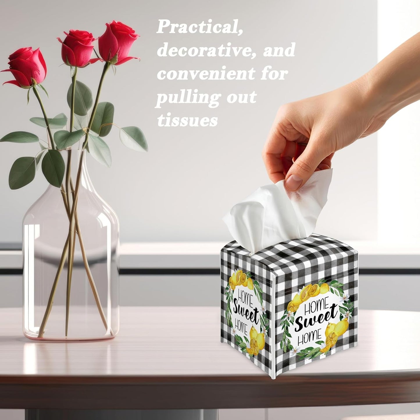 Lemon Leather Tissue Box Sleeve,Home Sweet Tissue Box,Lemon Desktop Decoration, Suitable for Bathroom, Dressing Table and Desk - A10