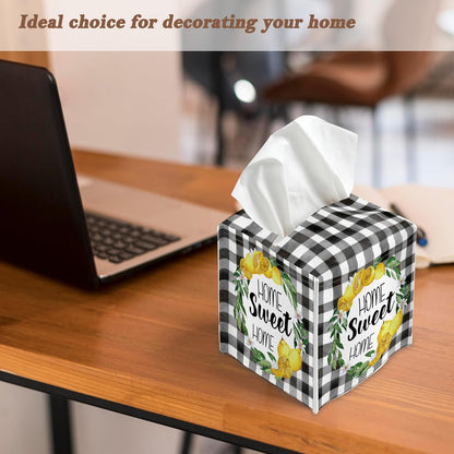 Lemon Leather Tissue Box Sleeve,Home Sweet Tissue Box,Lemon Desktop Decoration, Suitable for Bathroom, Dressing Table and Desk - A10
