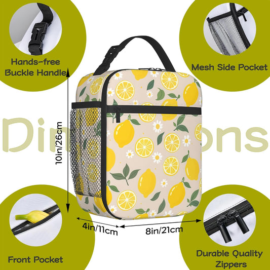 Lemon Kids Lunch Bag Insulated Lunch Bag Reusable Cooler Lunch Box Portable Leakproof Thermal Container Tote Bags for Girls Boys School Travel