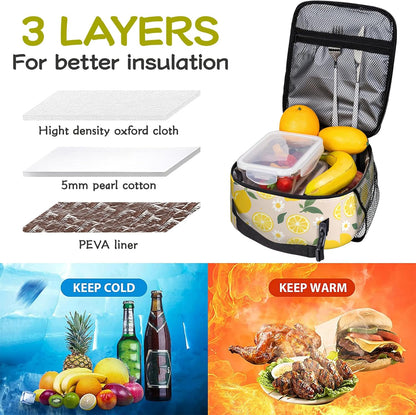 Lemon Kids Lunch Bag Insulated Lunch Bag Reusable Cooler Lunch Box Portable Leakproof Thermal Container Tote Bags for Girls Boys School Travel