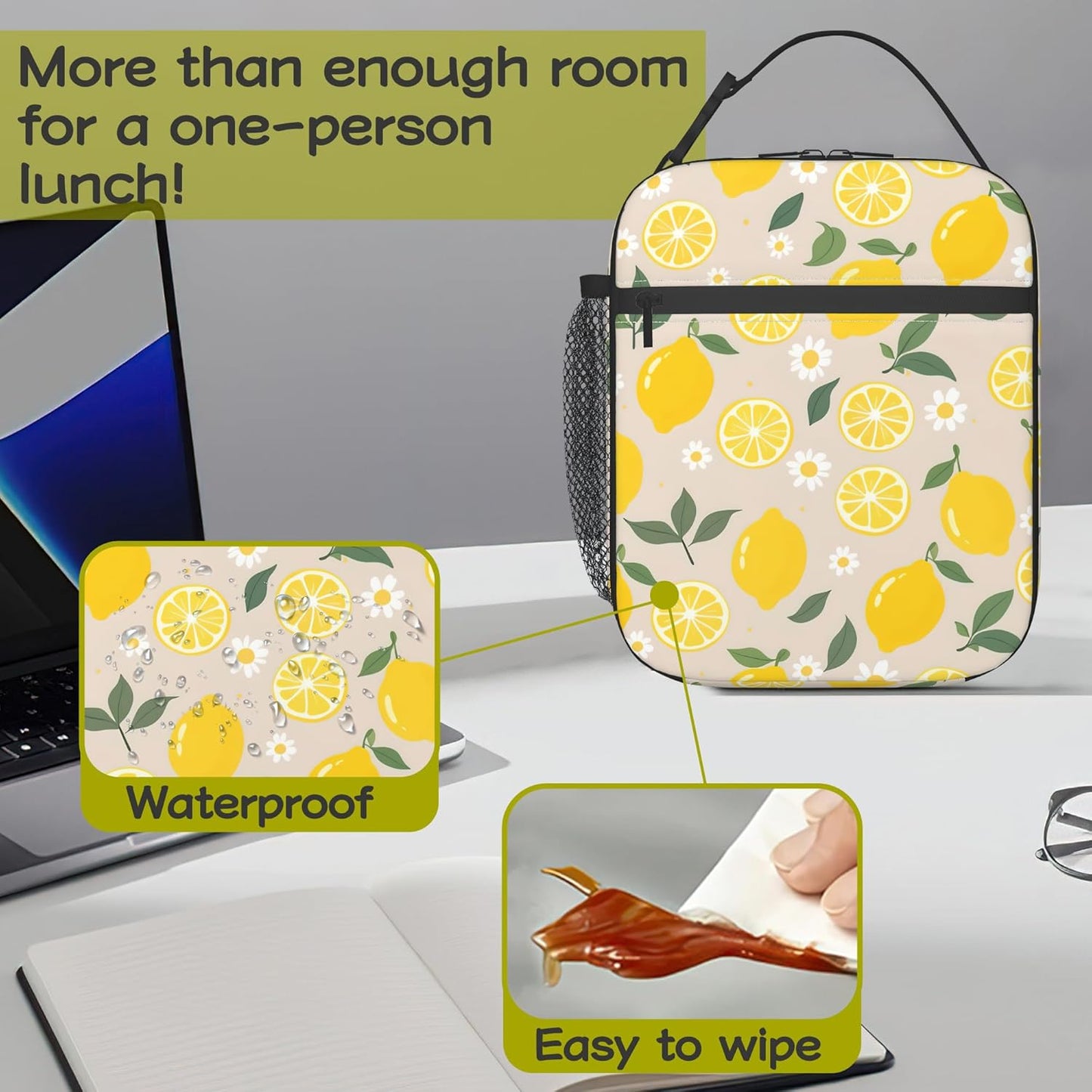 Lemon Kids Lunch Bag Insulated Lunch Bag Reusable Cooler Lunch Box Portable Leakproof Thermal Container Tote Bags for Girls Boys School Travel