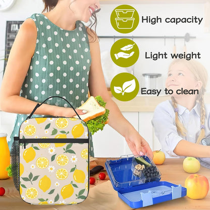 Lemon Kids Lunch Bag Insulated Lunch Bag Reusable Cooler Lunch Box Portable Leakproof Thermal Container Tote Bags for Girls Boys School Travel
