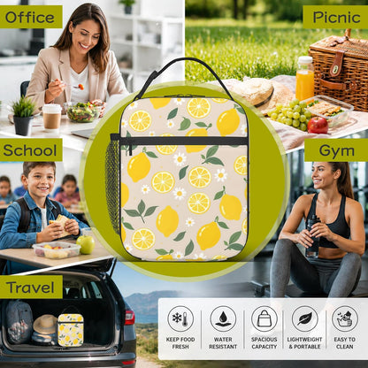 Lemon Kids Lunch Bag Insulated Lunch Bag Reusable Cooler Lunch Box Portable Leakproof Thermal Container Tote Bags for Girls Boys School Travel