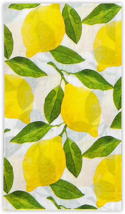 25Pcs Lemon Napkins - 2-Ply Guest Disposable Hand Towels for Bathroom, Wedding, Bridal Shower, Tea Party, Garden Party, Birthday Party - 4.3 x 7.9 In