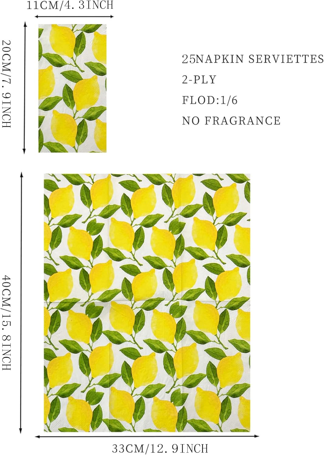 25Pcs Lemon Napkins - 2-Ply Guest Disposable Hand Towels for Bathroom, Wedding, Bridal Shower, Tea Party, Garden Party, Birthday Party - 4.3 x 7.9 In