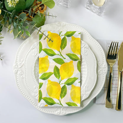 25Pcs Lemon Napkins - 2-Ply Guest Disposable Hand Towels for Bathroom, Wedding, Bridal Shower, Tea Party, Garden Party, Birthday Party - 4.3 x 7.9 In