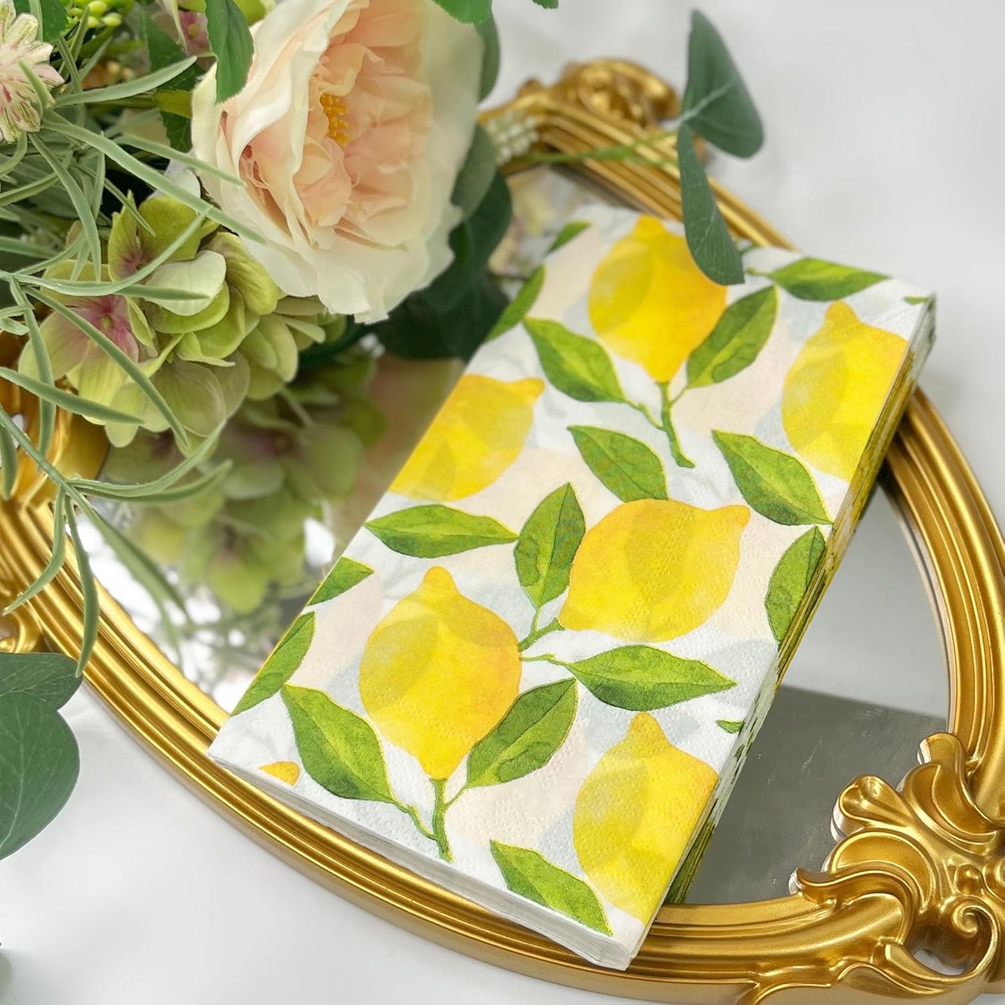 25Pcs Lemon Napkins - 2-Ply Guest Disposable Hand Towels for Bathroom, Wedding, Bridal Shower, Tea Party, Garden Party, Birthday Party - 4.3 x 7.9 In