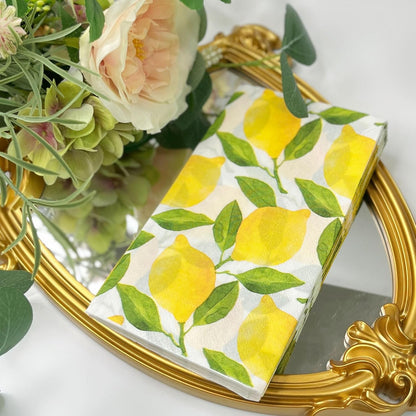 25Pcs Lemon Napkins - 2-Ply Guest Disposable Hand Towels for Bathroom, Wedding, Bridal Shower, Tea Party, Garden Party, Birthday Party - 4.3 x 7.9 In