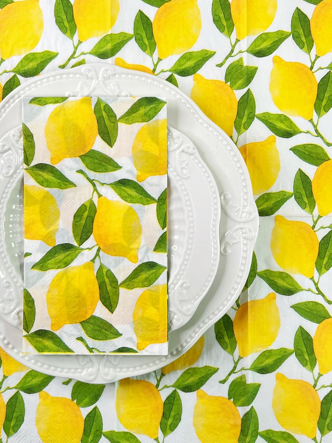 25Pcs Lemon Napkins - 2-Ply Guest Disposable Hand Towels for Bathroom, Wedding, Bridal Shower, Tea Party, Garden Party, Birthday Party - 4.3 x 7.9 In