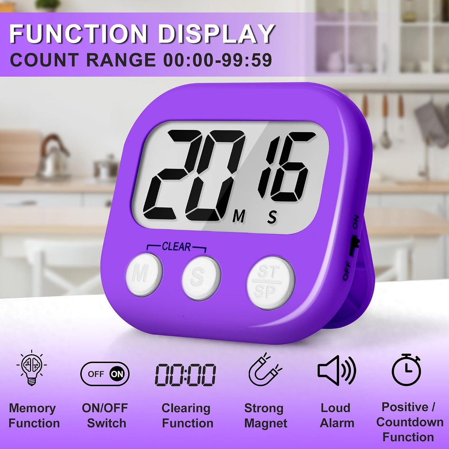 Classroom Timer for Kids Teachers 2 Pack Digital Timers, Purple & Yellow
