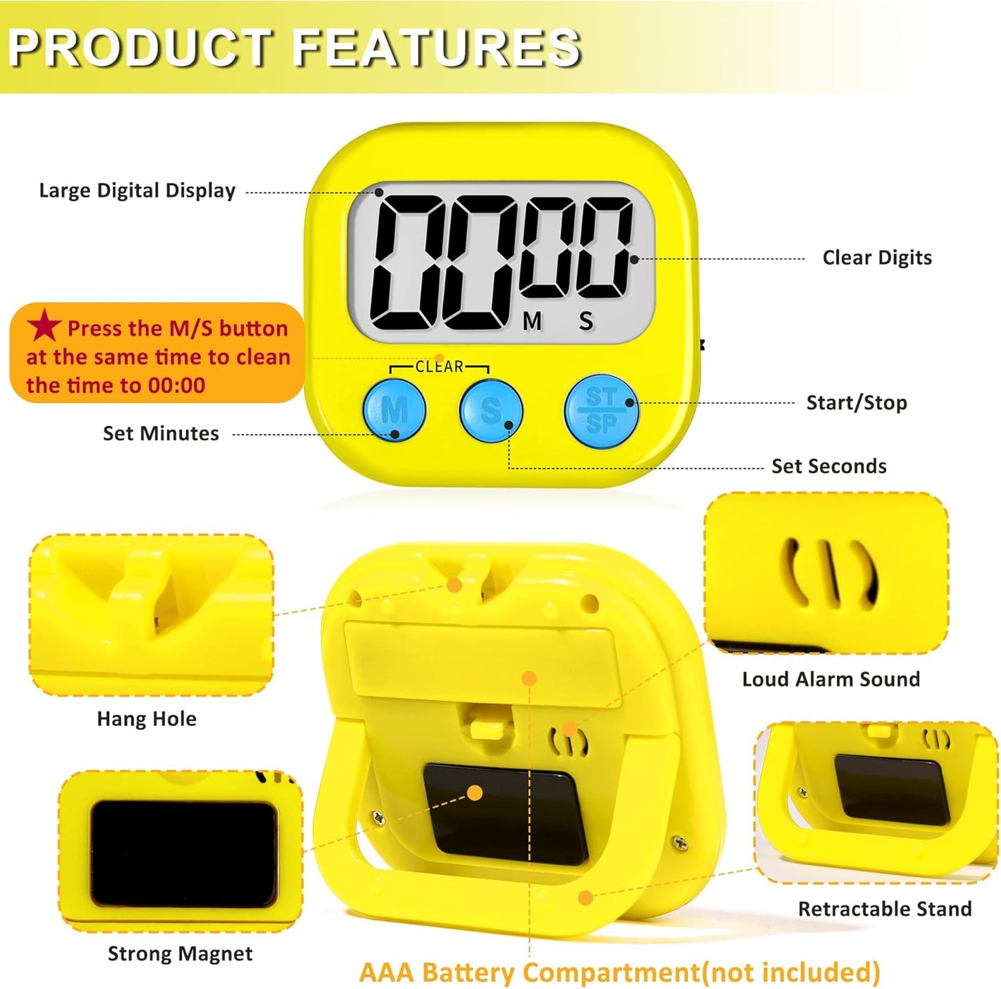 Classroom Timer for Kids Teachers 2 Pack Digital Timers, Purple & Yellow