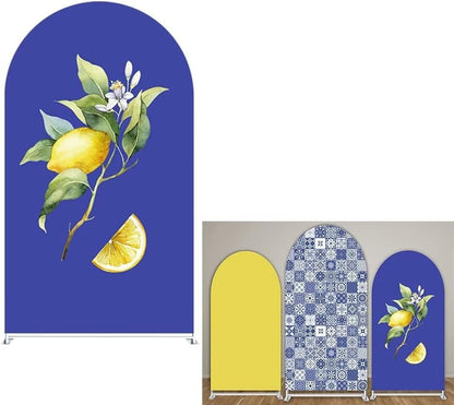 Arch Backdrop Covers Mediterranean Lemon Tiles Theme Arched Background Stand Covers for Birthday Parties Decor Banner Banquet Props
