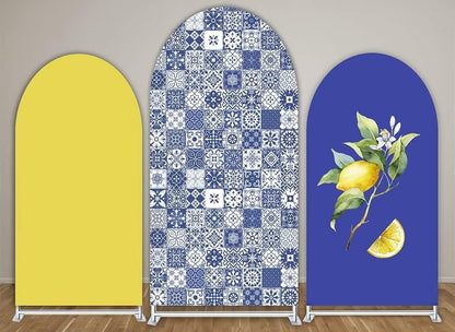 Arch Backdrop Covers Mediterranean Lemon Tiles Theme Arched Background Stand Covers for Birthday Parties Decor Banner Banquet Props